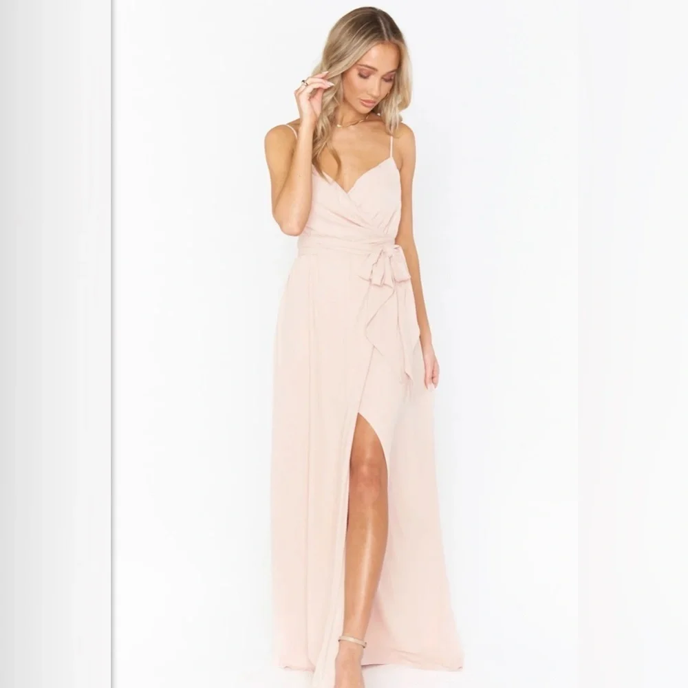 Show Me Your Mumu Liz Maxi Bridesmaid Dress Dusty Blush Crisp - Picture 2 of 7